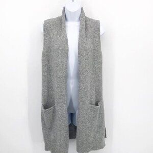 Tahari Open Front Long Cardigan Wool blend Gray Patch pockets Lagenlook  Size XS